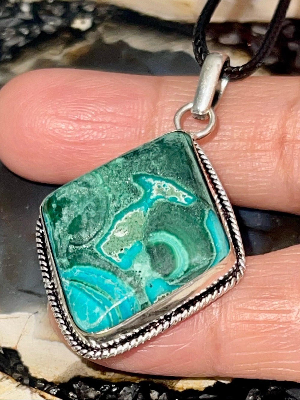 Small Green Malachite Pendant  1 7/8”